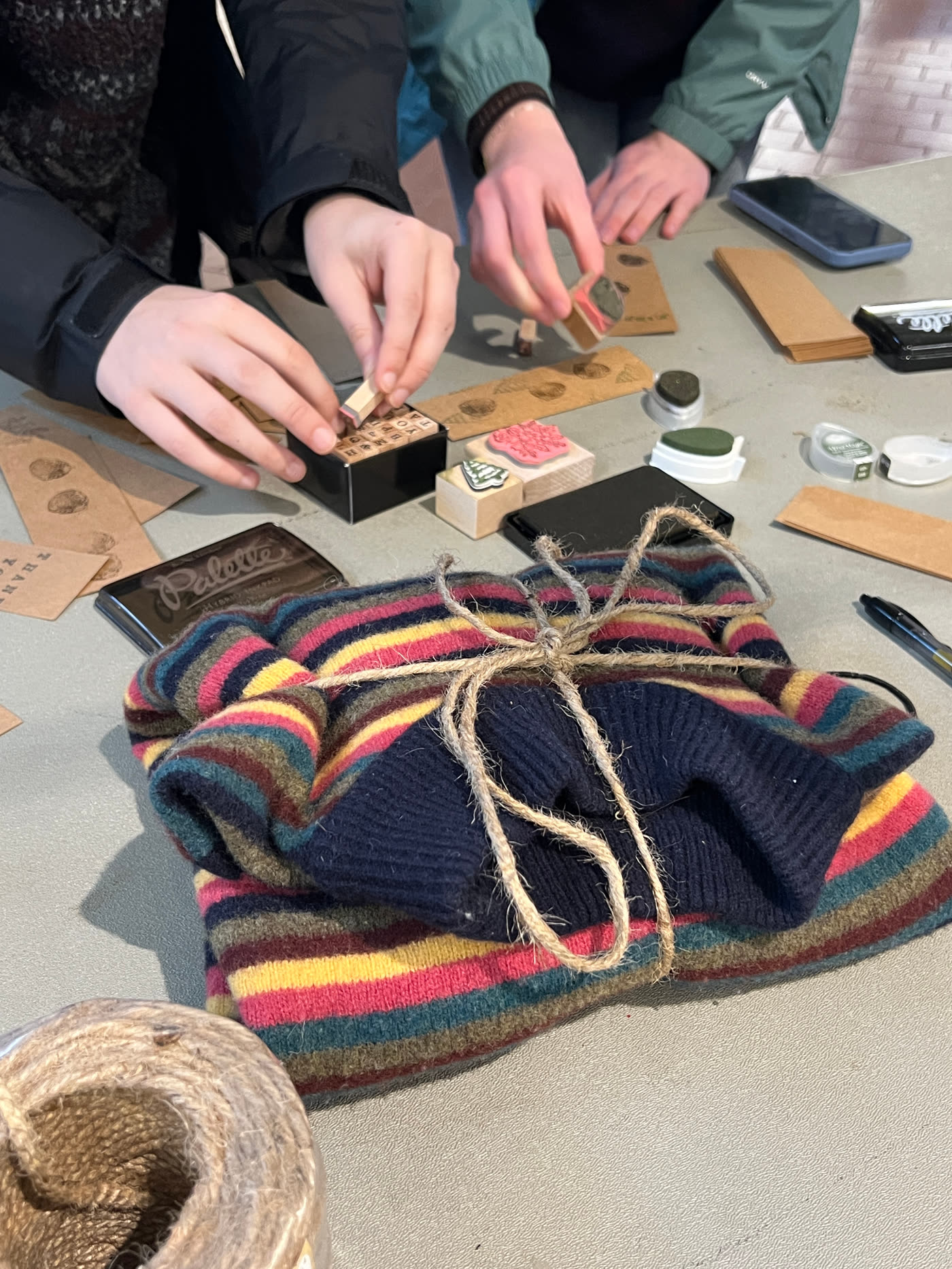 Bookbinding process on studio table