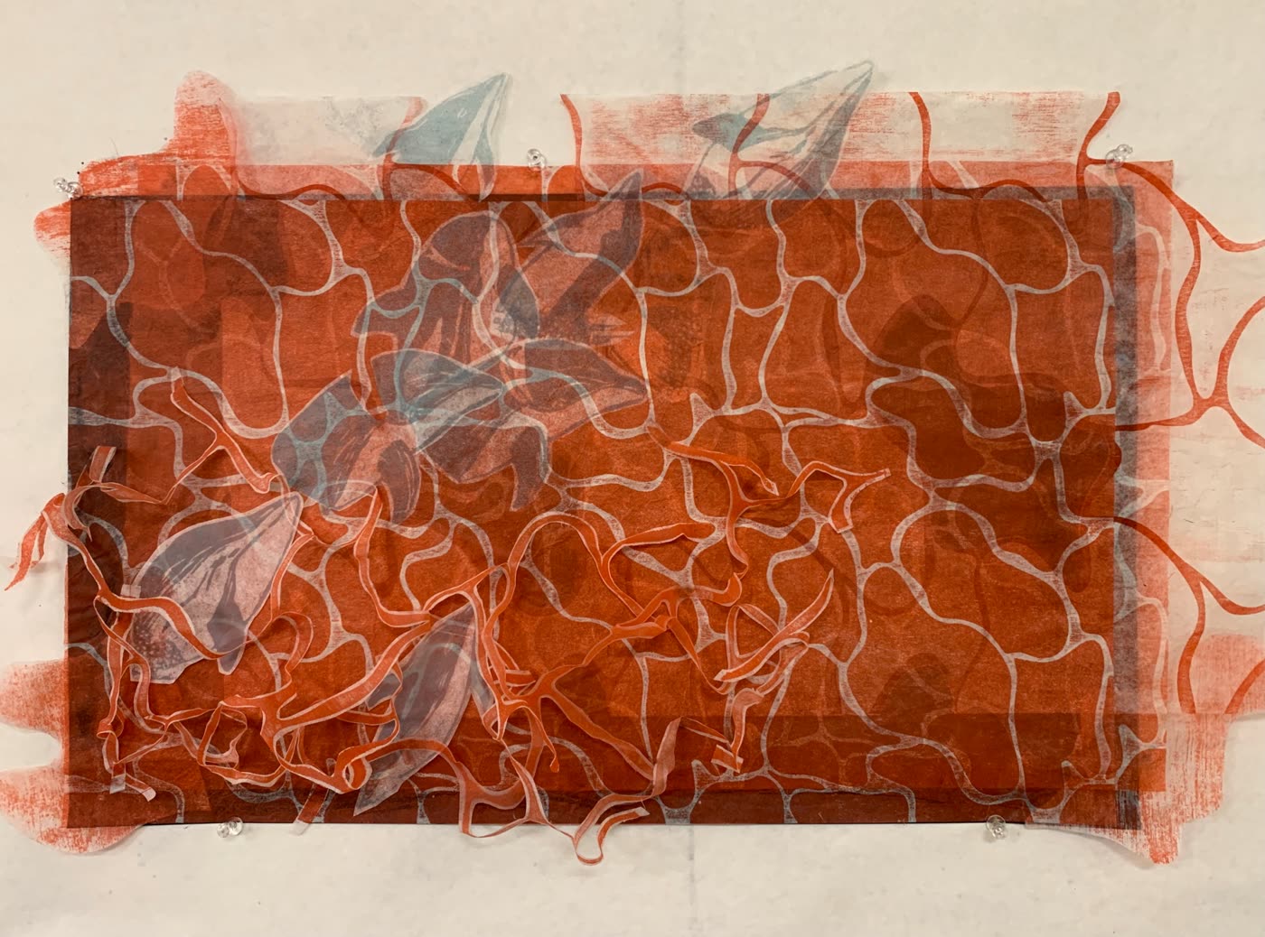 Orange print on gauze