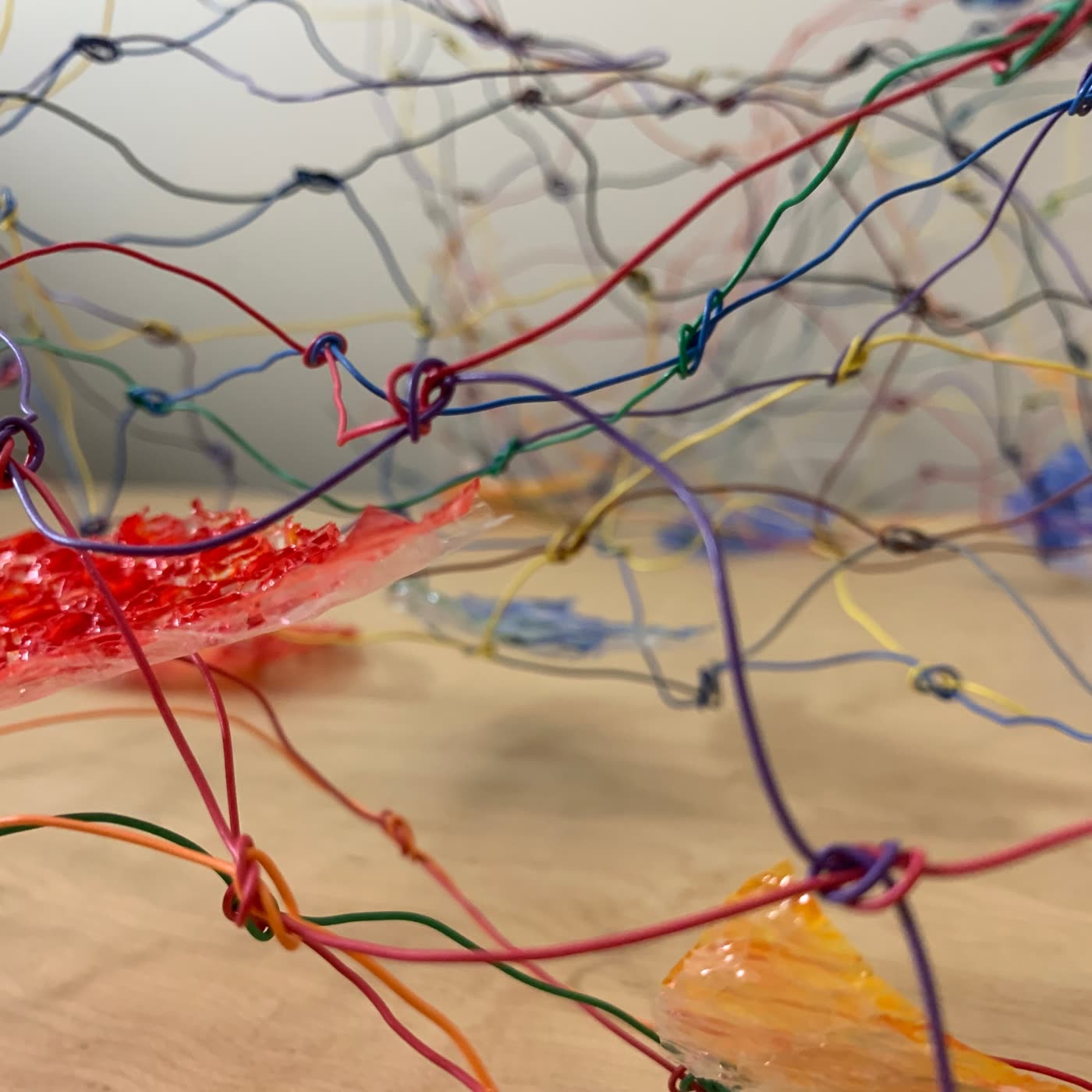 Colored wire and resin sculpture, wide view