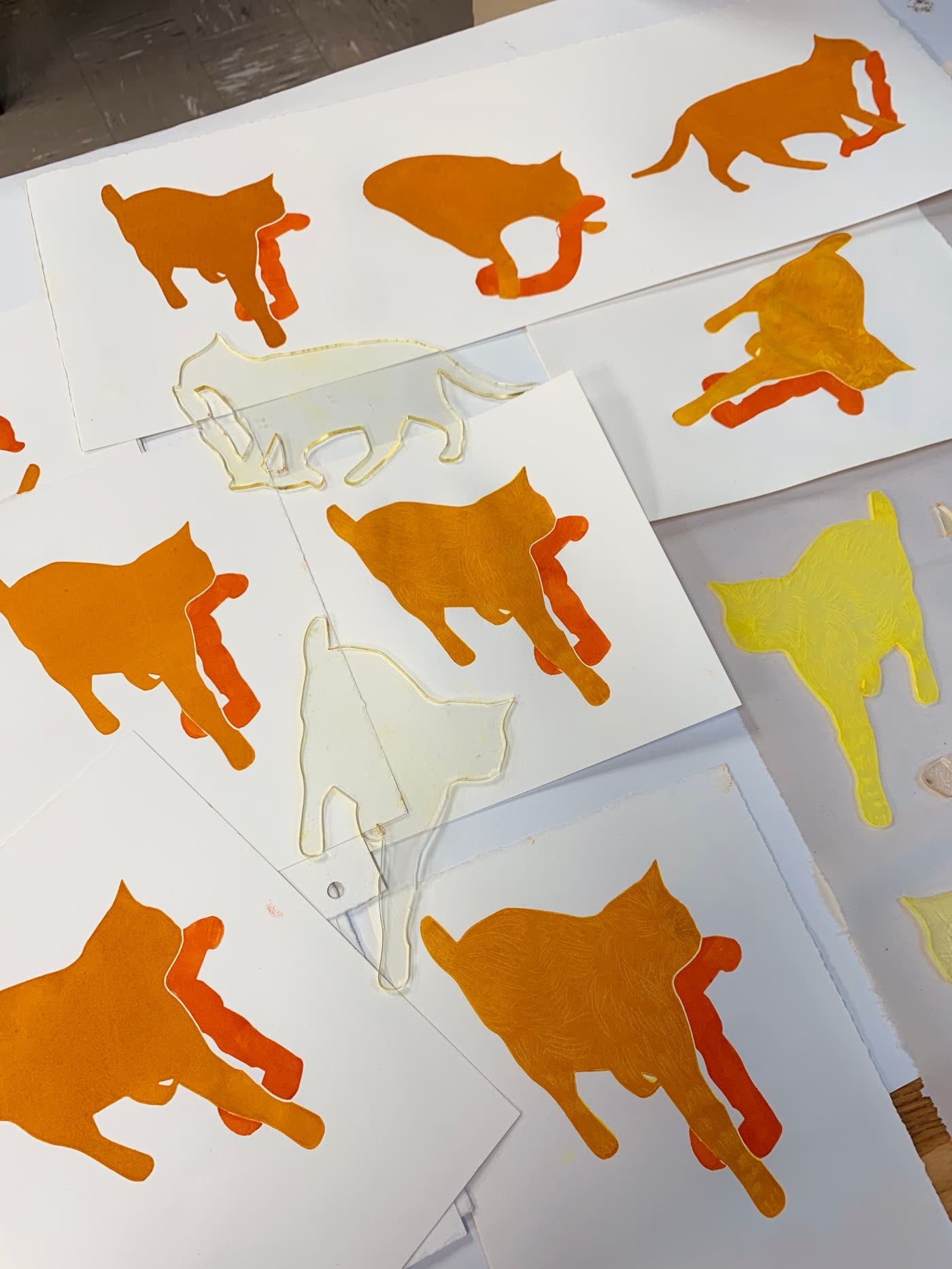 Orange cat silhouette prints